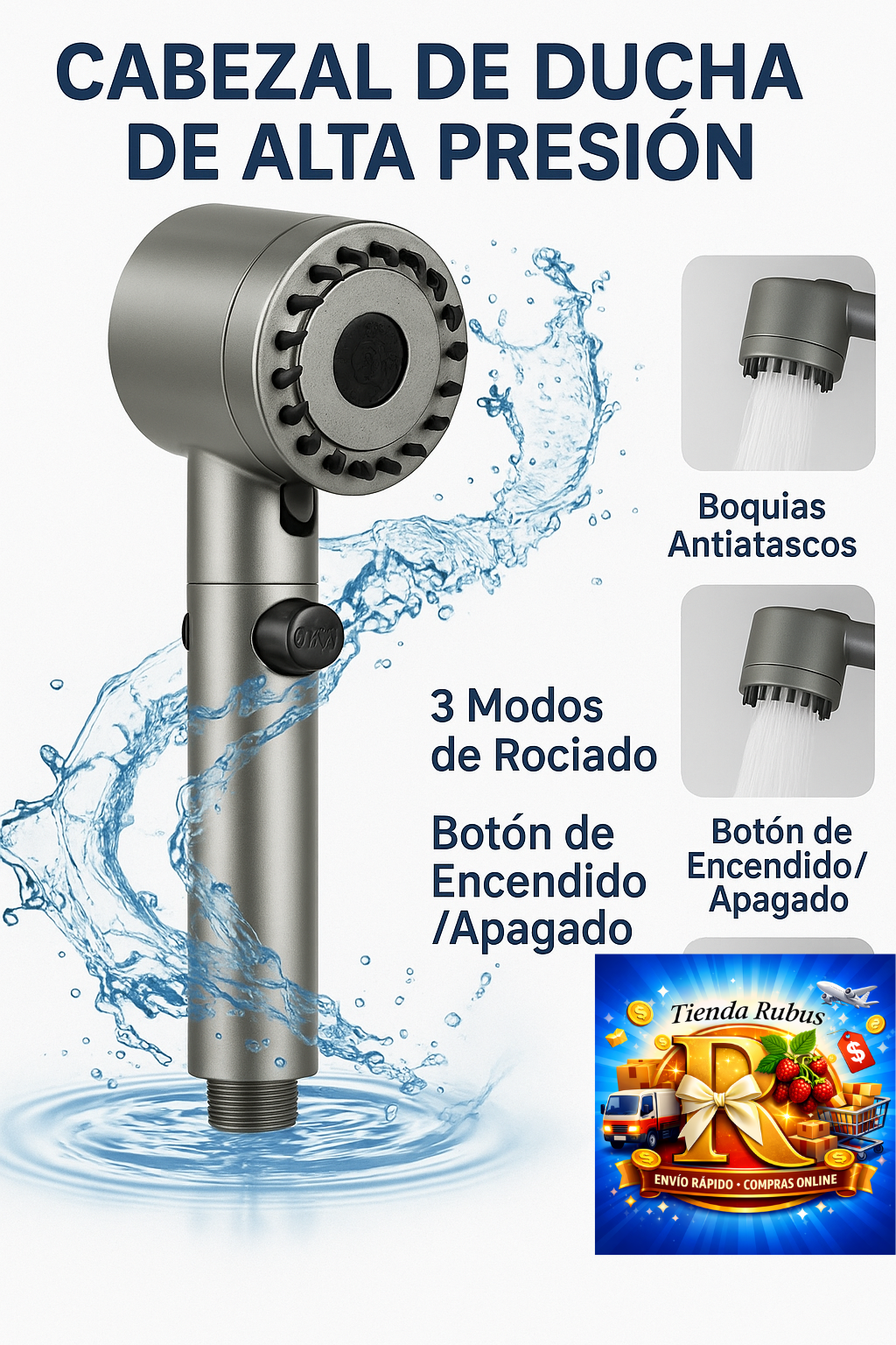 Cabezal de Ducha con Alta Presion Masajeadora